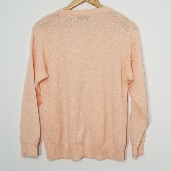 Maggie Jana Soft Peach Coquette Vintage Diamond Knit Granny Sweater Cottagecore - Picture 2 of 8